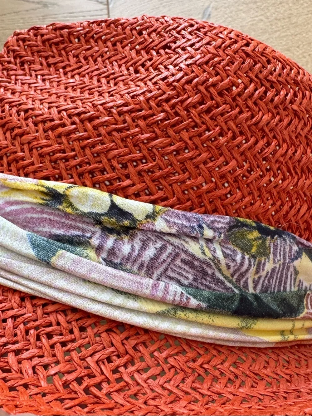 Hinge Orange 100% Straw Fedora with Floral Scarf Band